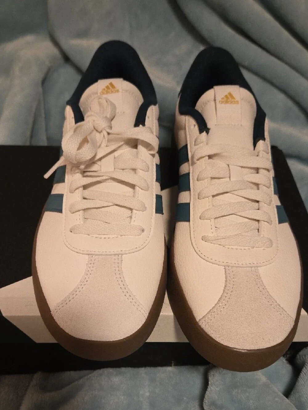 adidas Men’s VL Court 3.0 Sneakers in White, Teal & Gum
